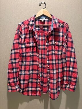 St. John's Bay Plaid Flannel Shirt 2X Red Navy Cotton Button Down LS Top Women